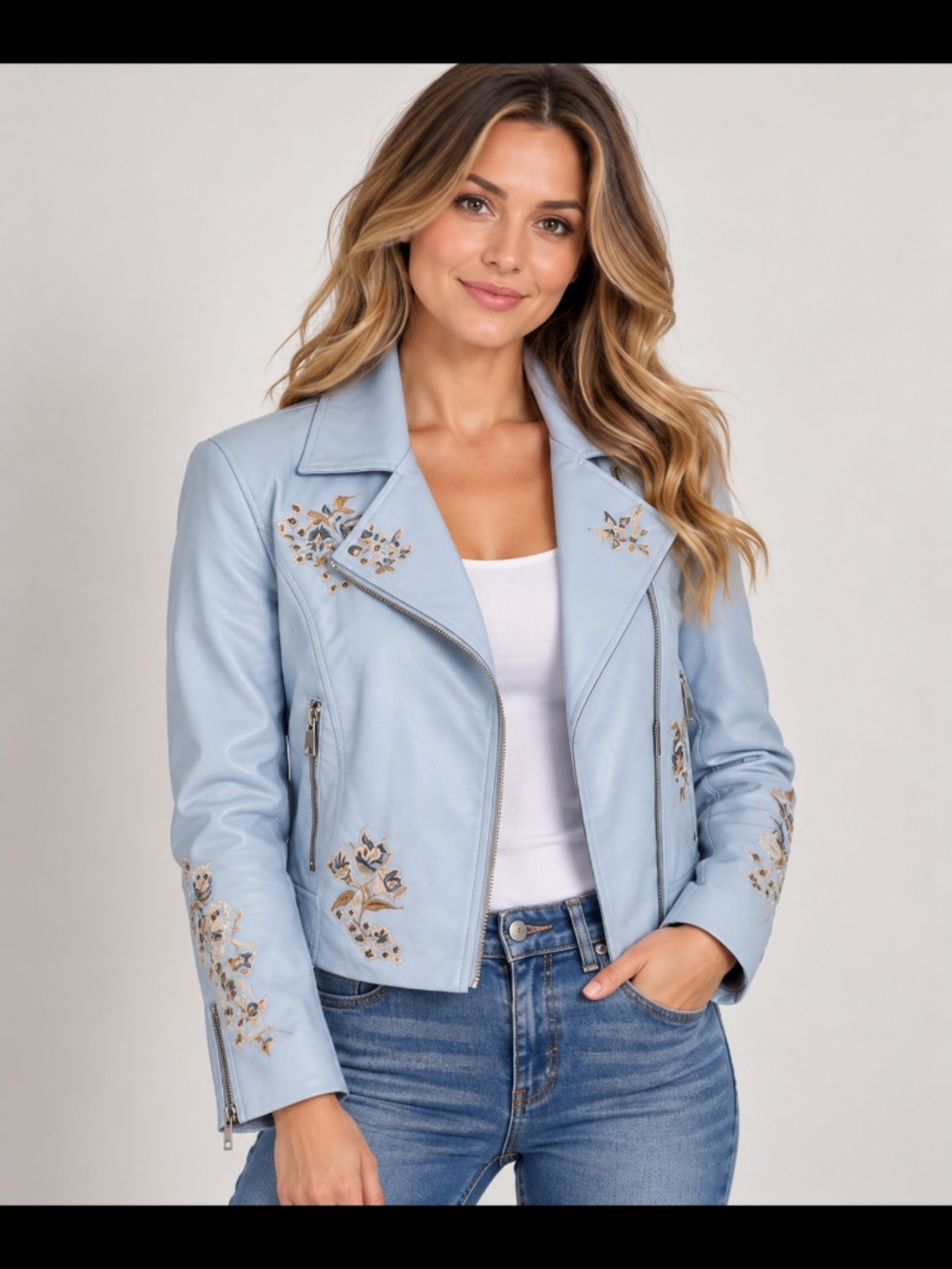 NWT Cleo Petite Embroidered Faux Leather Jacket Retails for $119